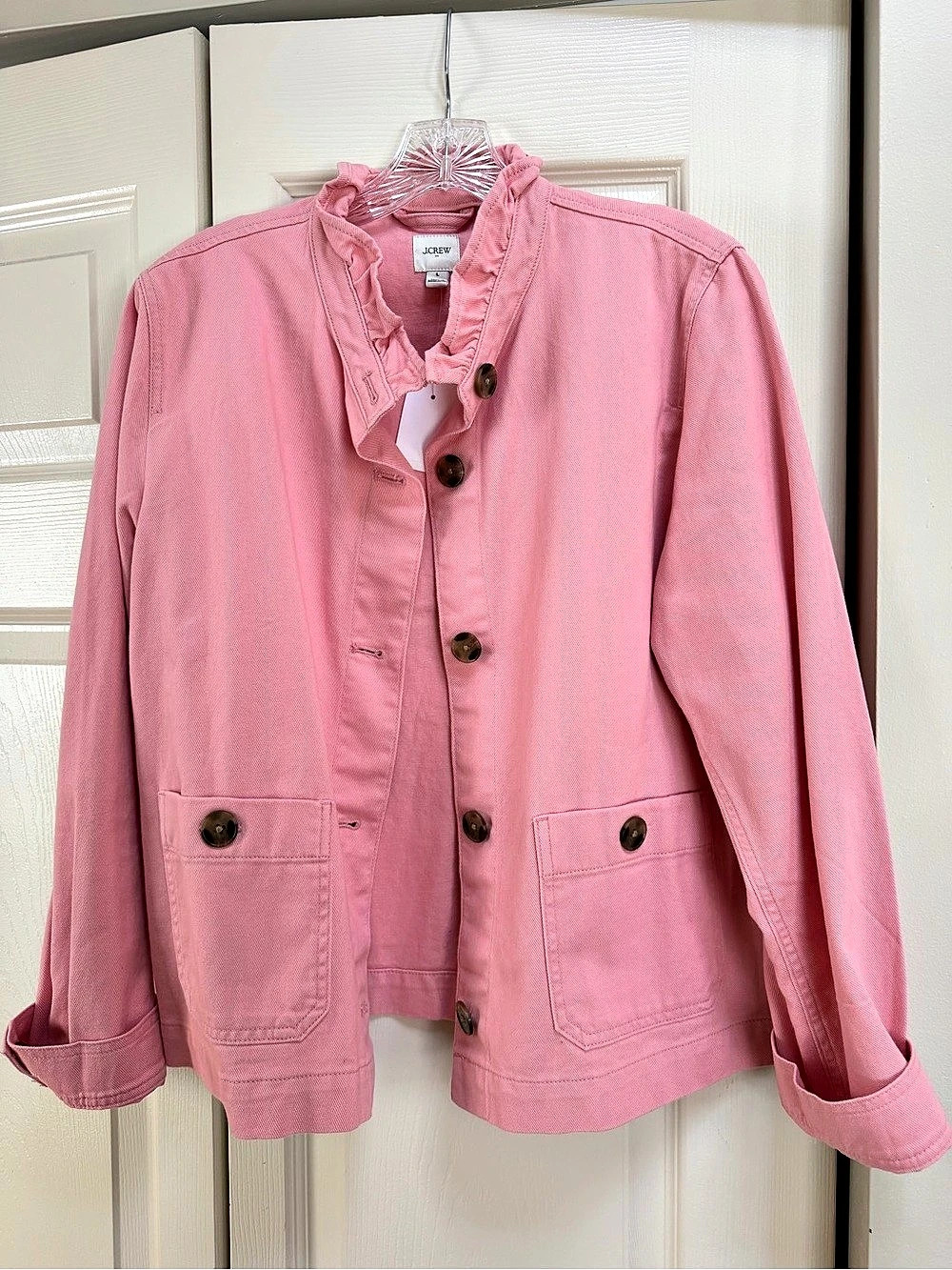 J.CREW Ruffle-Collar Field Jacket Cotton Pink Size Large